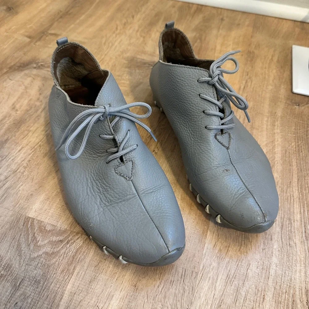 Litfoot | Women's Gray Pebbled Leather Lace Up Oxford Comfort Flats Shoes, 8